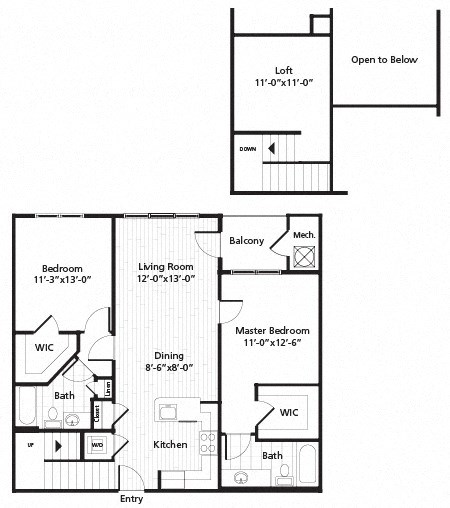 Floor plan for 2 beds, 2 baths, 1181 sqft